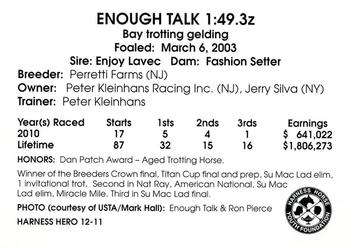 2011 Harness Heroes #12 Enough Talk Back
